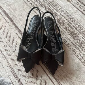 Express Black Slingback Heels with Bow Accent